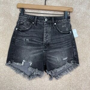 NWT Free People Crvy Vintage High Rise Shorts Size 25 Black‎ Distressed